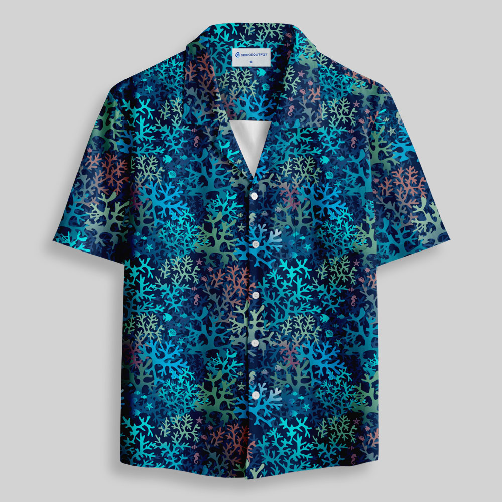 Tropical Coral Reef Button Up Pocket Shirt