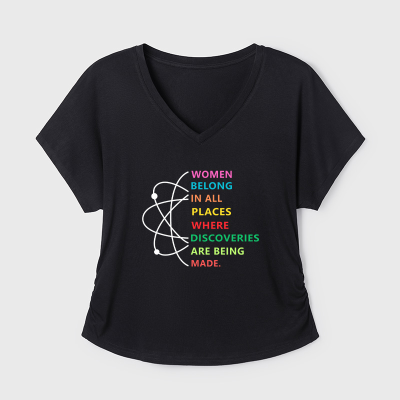 Women Belong In Science Geek Dolman Sleeve V-Neck Shirt