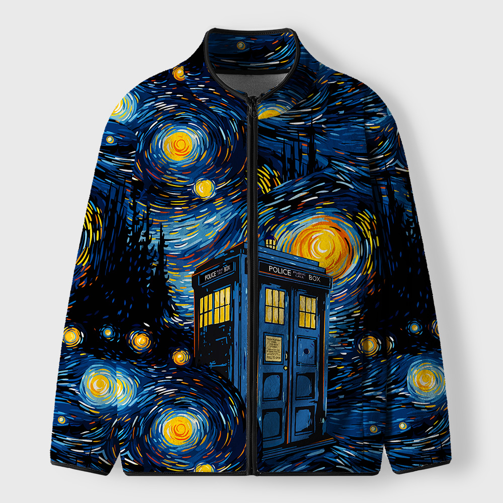 Starry Night Phone Booth Geek Polar Fleece Full-Zip Jacket