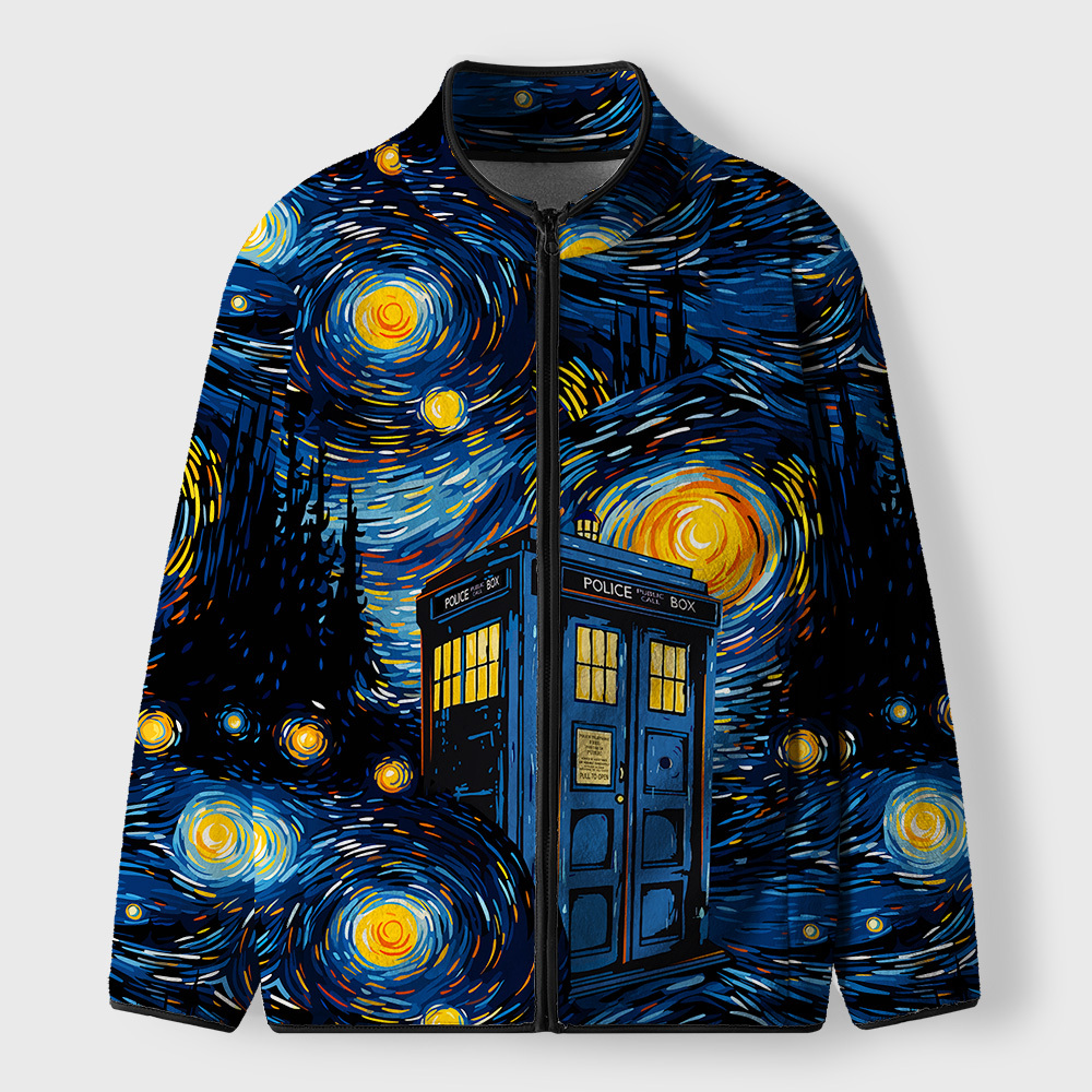 Starry Night Phone Booth Geek Polar Fleece Full-Zip Jacket