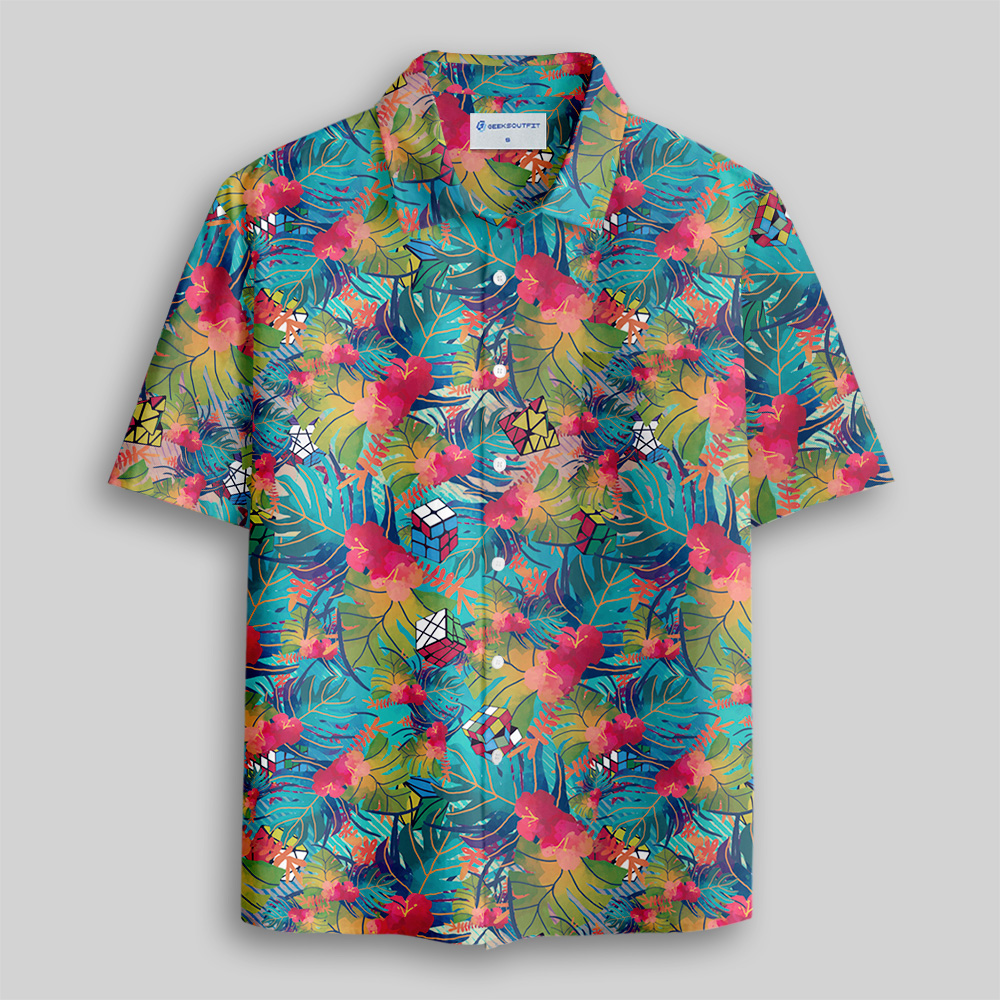 Hawaiian Polyhedron Rubik's Cube Button Up Pocket Shirt