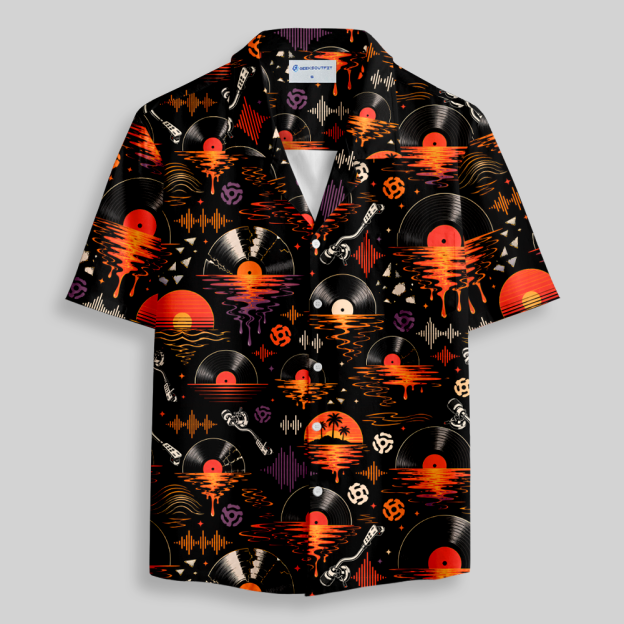 Vinyl Sunset Beach Party Button Up Pocket Shirt