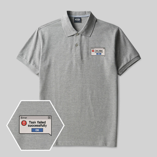 Task Failed Successfully Geek Embroidered Polo Shirts