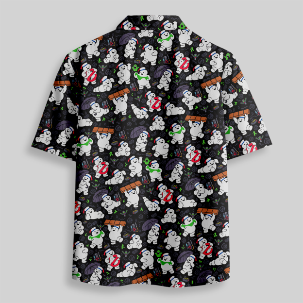 Cute Cartoon Ghost Doodle Button Up Pocket Shirt