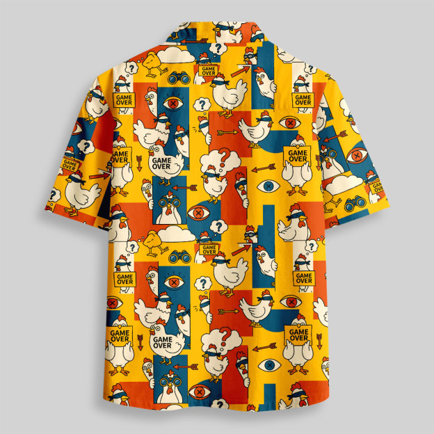 Chicken Game Retro Button Up Pocket Shirt