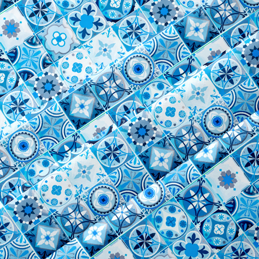 Portuguese Retro Tile Pattern Button Up Pocket Shirt