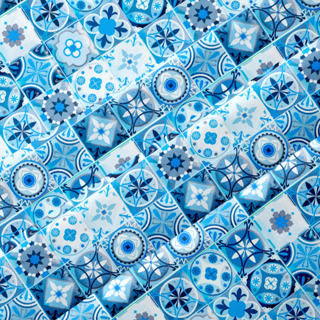 Portuguese Retro Tile Pattern Button Up Pocket Shirt