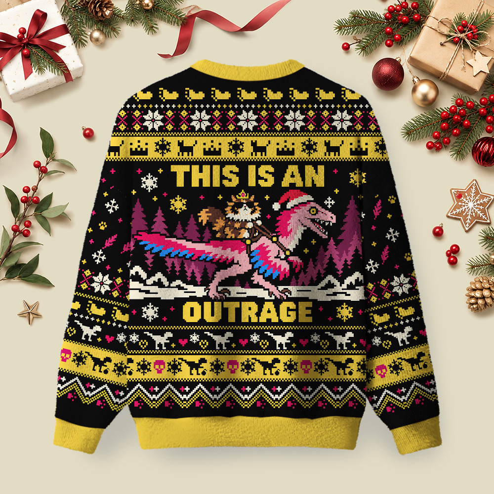 Funny Dino Rider Holiday Ugly Christmas Fuzzy Fleece Sweatshirt