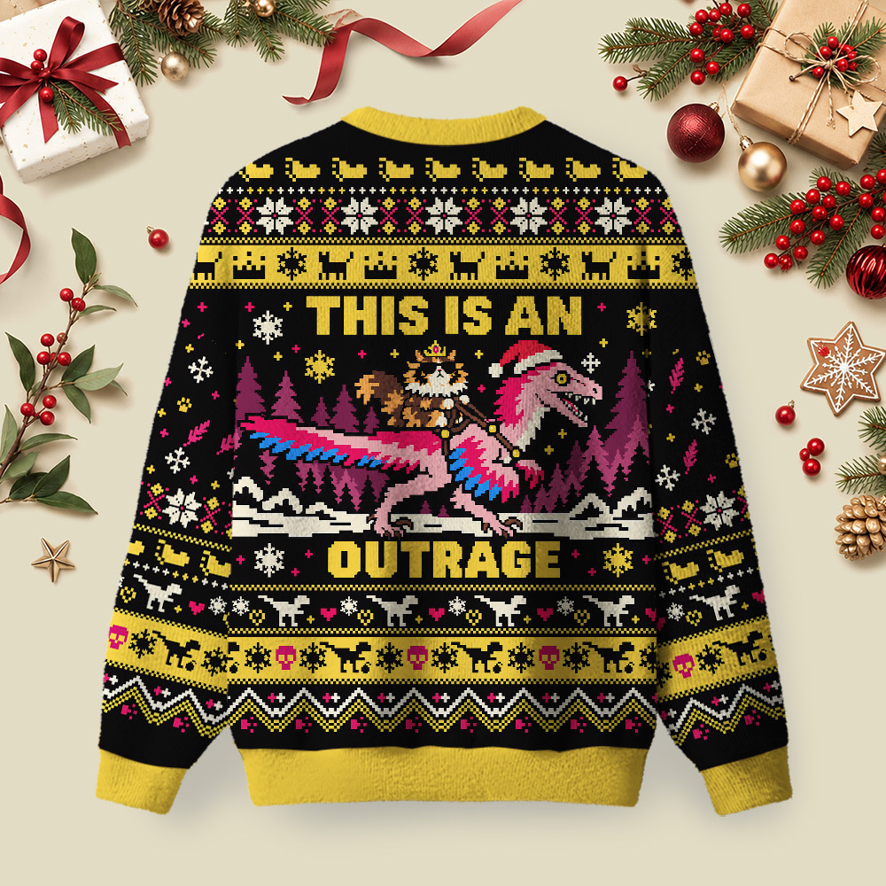 Funny Dino Rider Holiday Ugly Christmas Fuzzy Fleece Sweatshirt