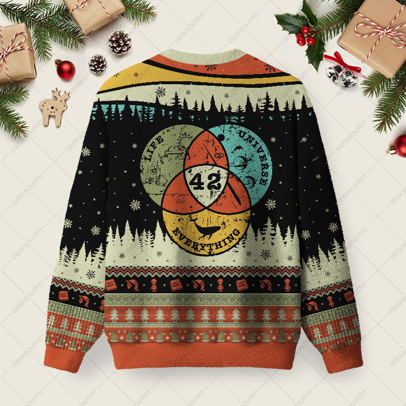 Life, the Universe & Everything Nerdy Graphic Ugly Christmas Fuzzy Fleece Sweatshirt