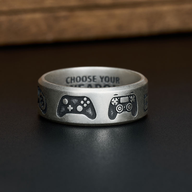 Game Controller Geek Silver Band Ring