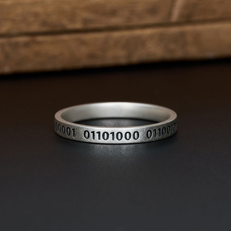 Binary Code Geek Silver Band Ring