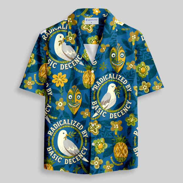 Radicalized by basic decency Tropical Dove Hawaiian Button Up Pocket Shirt
