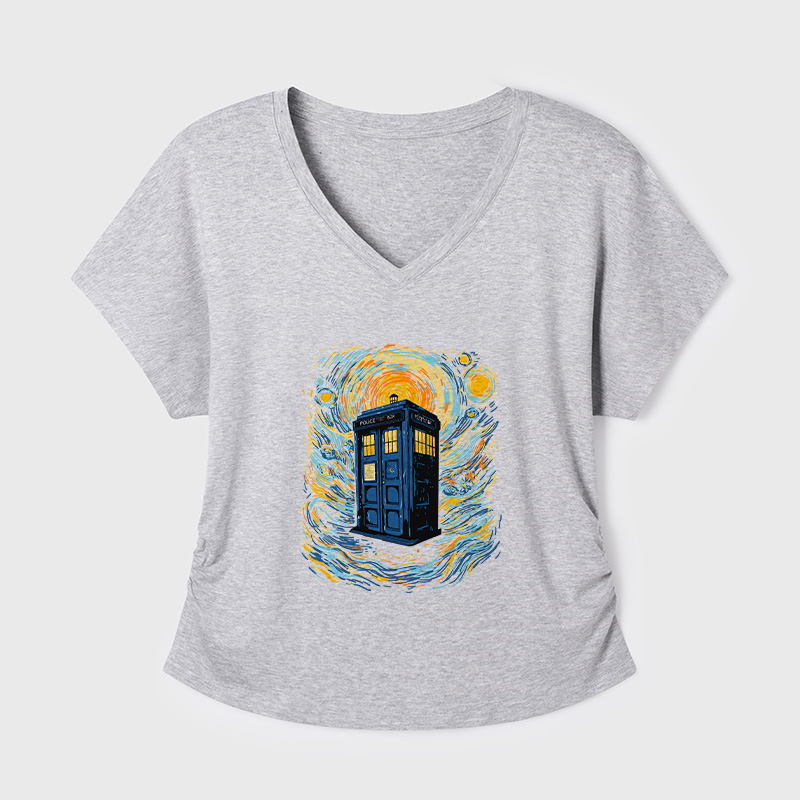 Starry Blue Box Geek Dolman Sleeve V-Neck Shirt