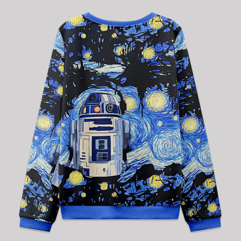 Robot Starry Night Fuzzy Fleece Sweatshirt