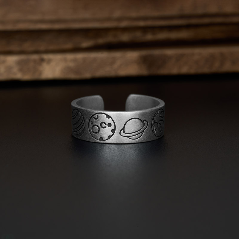 Planet Surrounds Geek Silver Band Ring