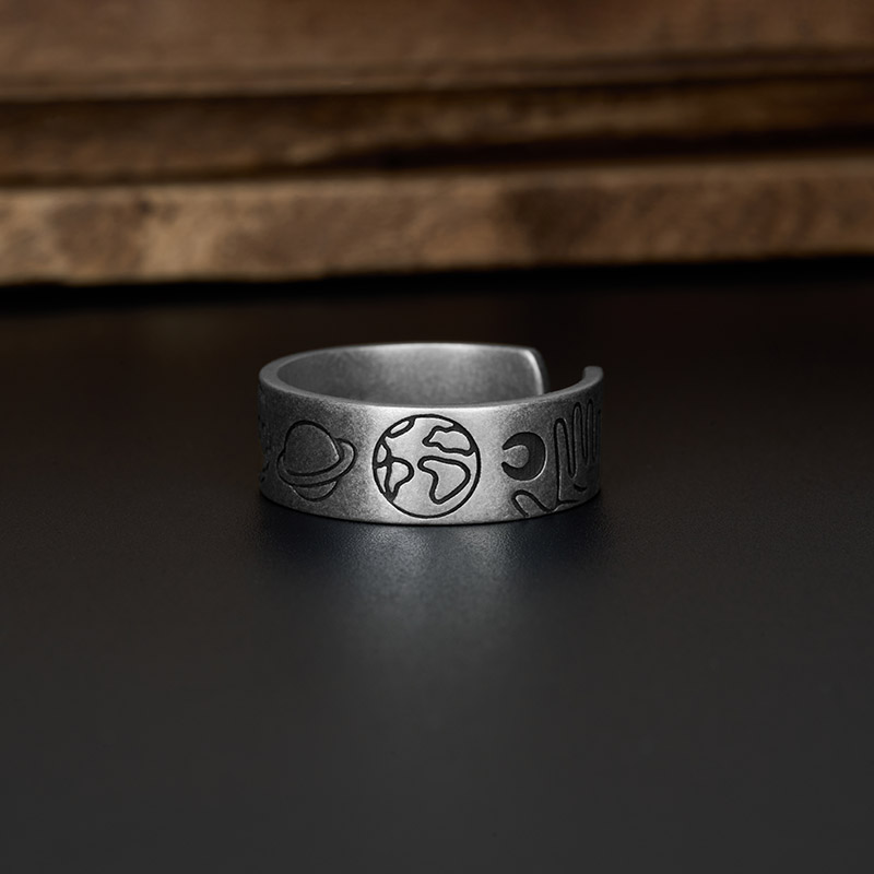 Planet Surrounds Geek Silver Band Ring
