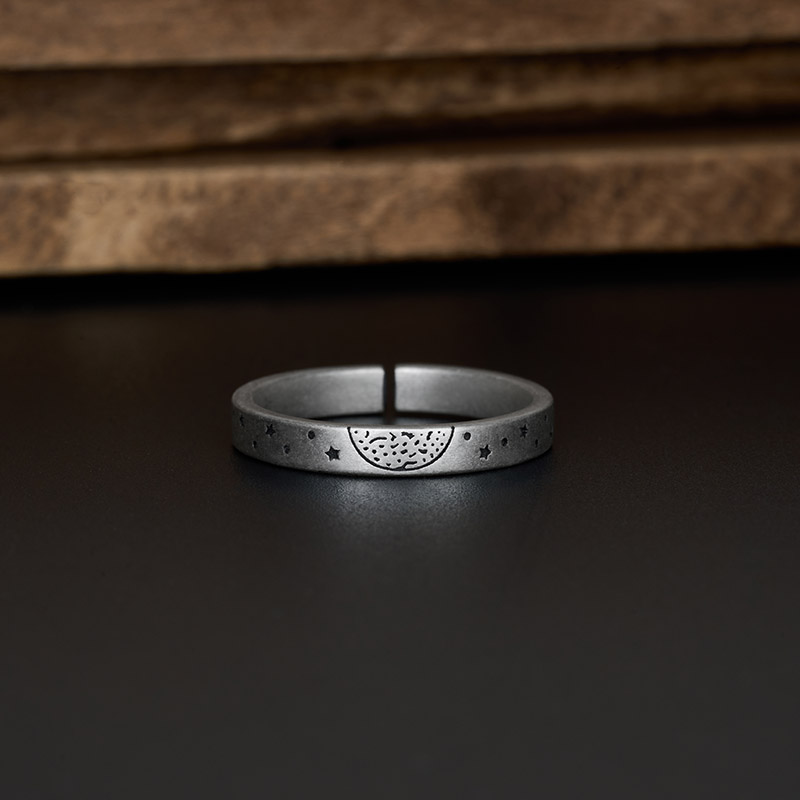 Moon Geek Silver Band Ring