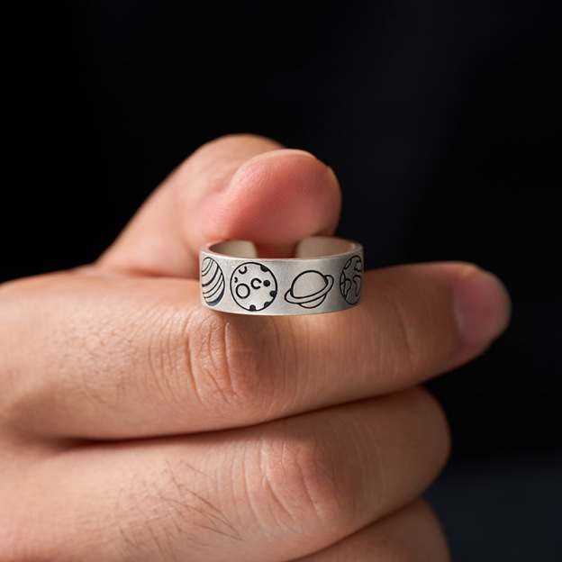 Planet Surrounds Geek Silver Band Ring