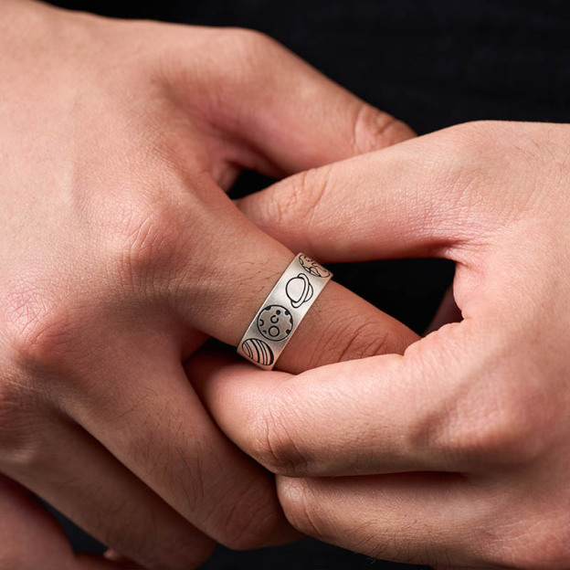 Planet Surrounds Geek Silver Band Ring