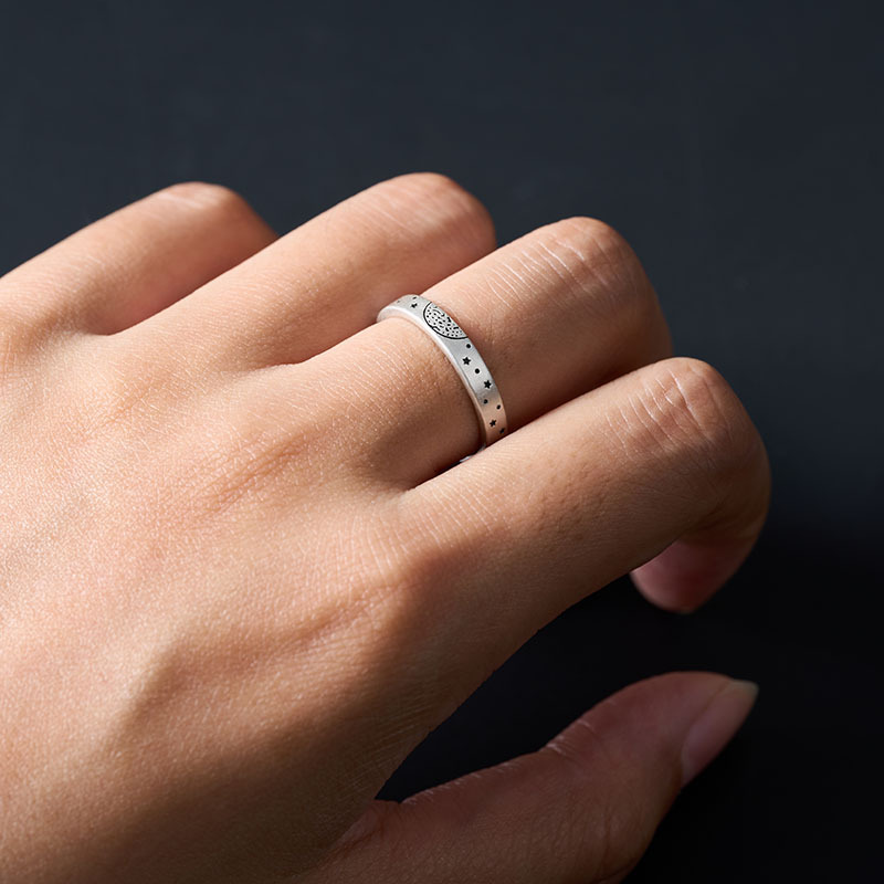 Moon Geek Silver Band Ring