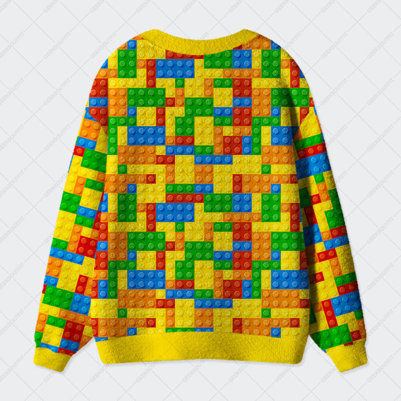 Colorful Building Blocks Puzzle Geek Ugly Cardigan Sweaters 