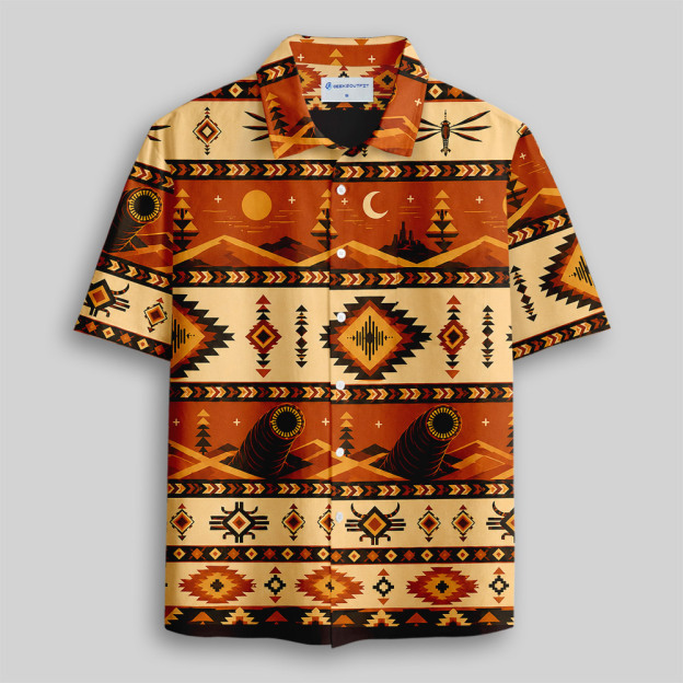 Desert Sandworm Geometric Sci-Fi Aztec Button Up Pocket Shirt
