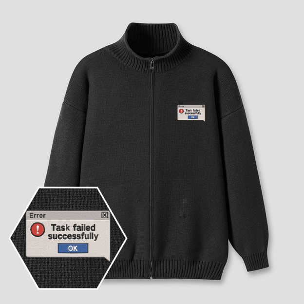 Failed Successfully Embroidered Full‑Zip Cardigan