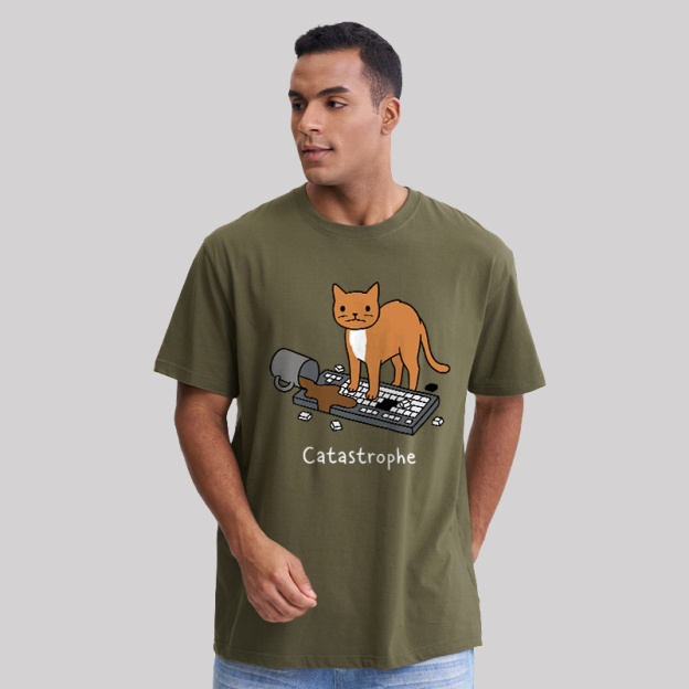 Catastrophe Spilled Coffee Cat Geek T-Shirt
