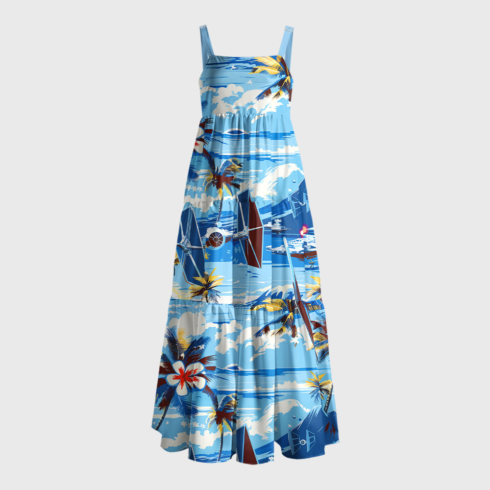 Hawaii Beach TIE Fighter Geek Tiered Cami Maxi Dress
