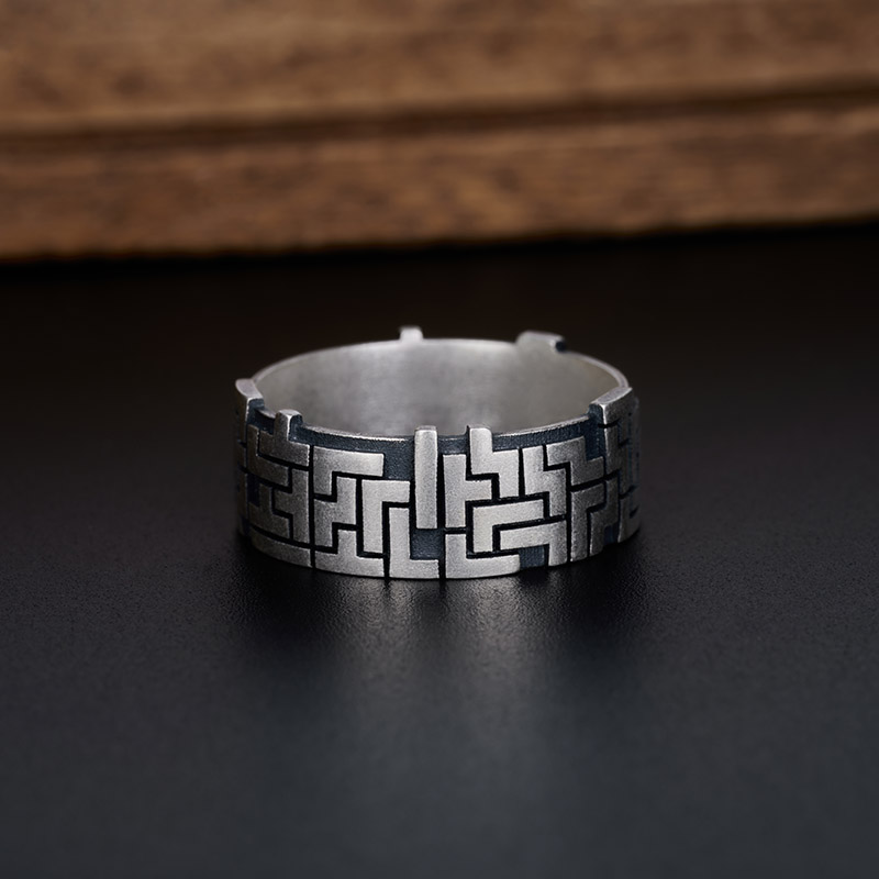 Tetris Geek Silver Band Ring