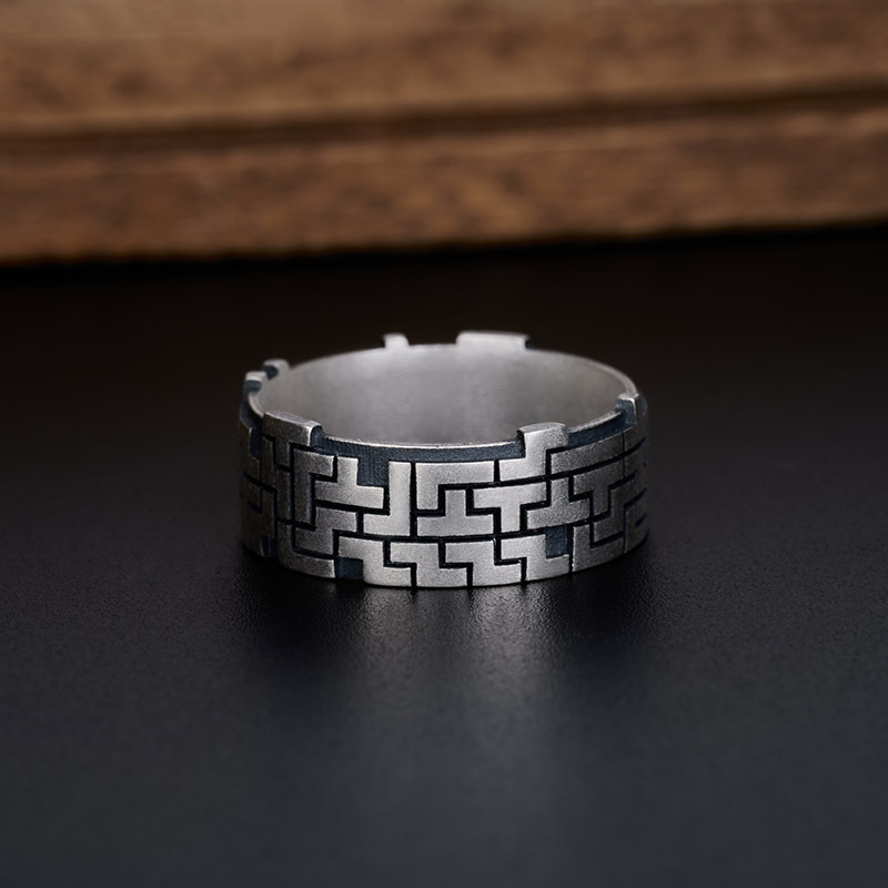 Tetris Geek Silver Band Ring