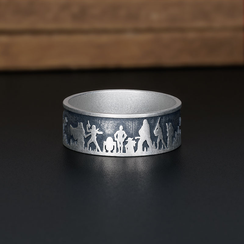 Silhouette Hero Geek Silver Band Ring
