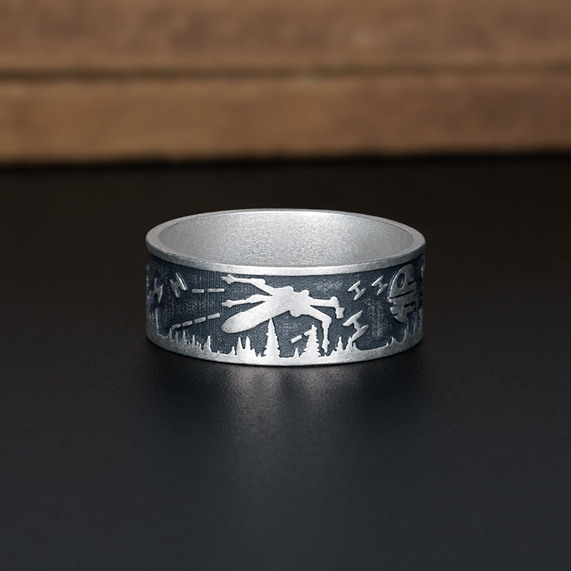 Silhouette Hero Geek Silver Band Ring
