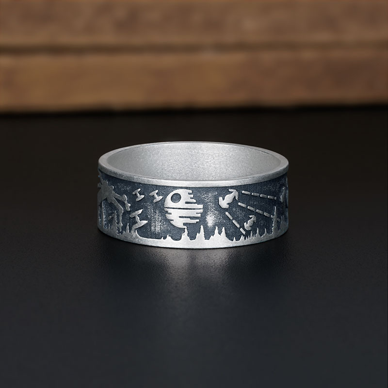 Silhouette Hero Geek Silver Band Ring