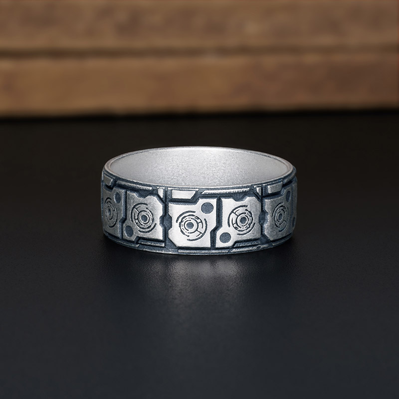 Techno Geek Silver Band Ring