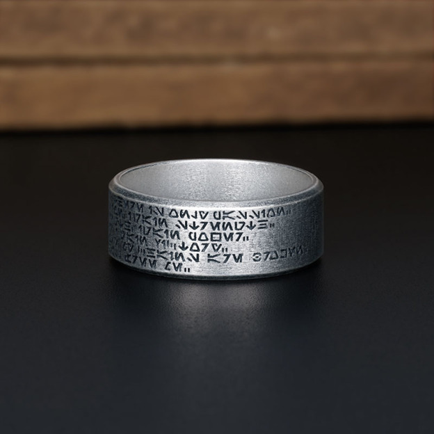 Metallic Inscription Geek Silver Band Ring