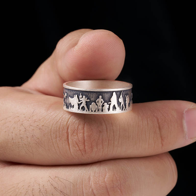 Silhouette Hero Geek Silver Band Ring