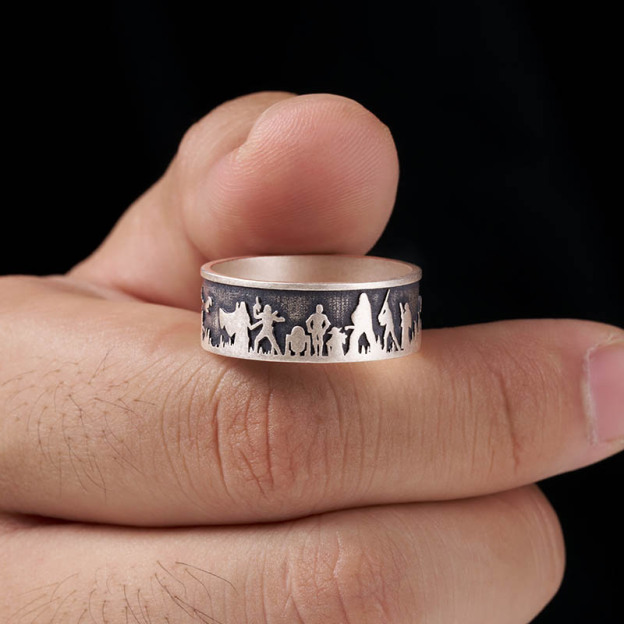 Silhouette Hero Geek Silver Band Ring