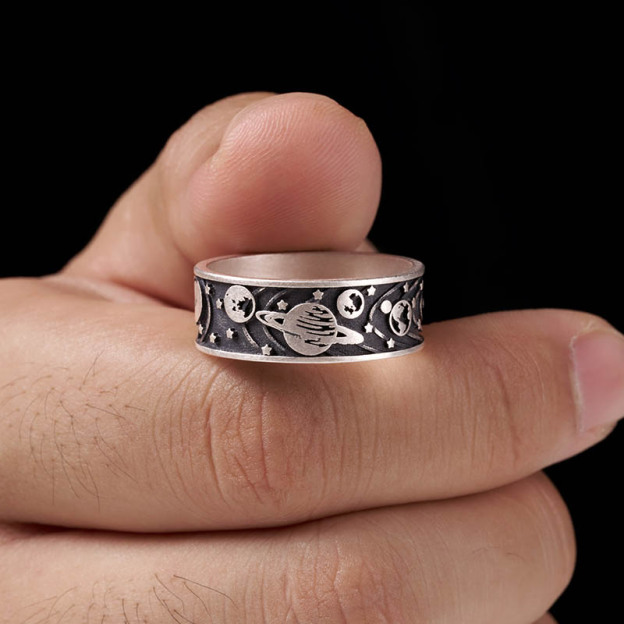 Solar System Geek Silver Band Ring