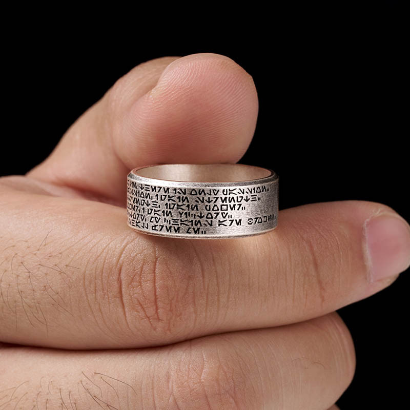 Metallic Inscription Geek Silver Band Ring