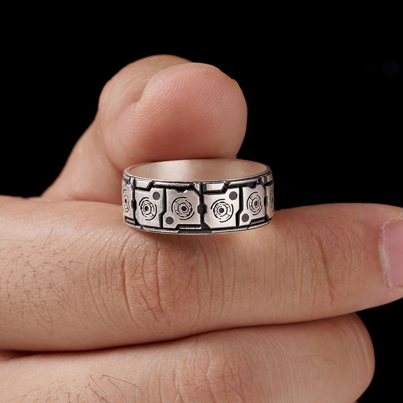 Techno Geek Silver Band Ring