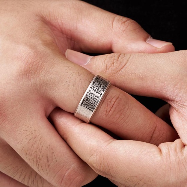 Metallic Inscription Geek Silver Band Ring