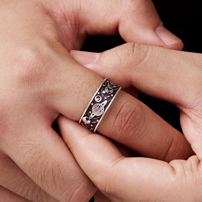 Solar System Geek Silver Band Ring