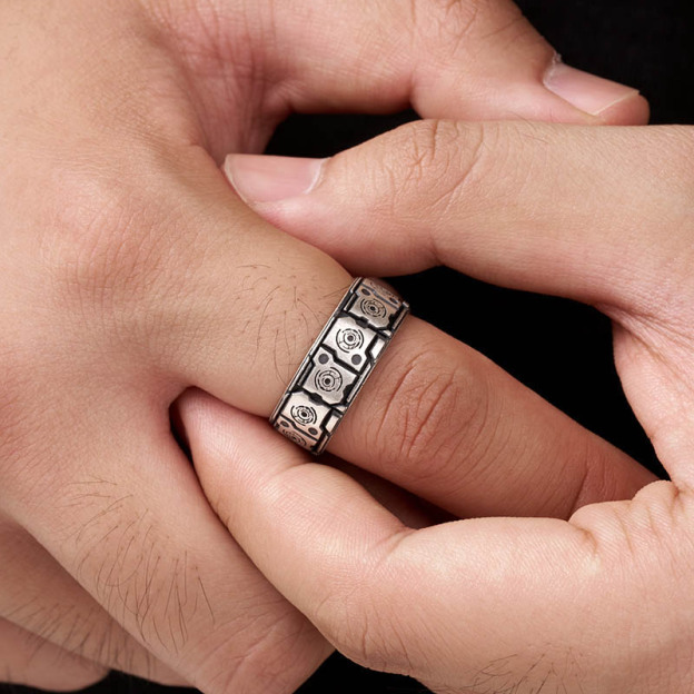 Techno Geek Silver Band Ring