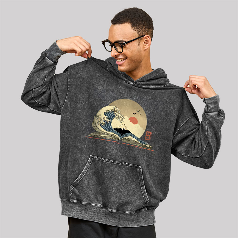 The Great Wave of Knowledge Geek Washed Hoodie