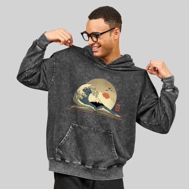 The Great Wave of Knowledge Geek Washed Hoodie