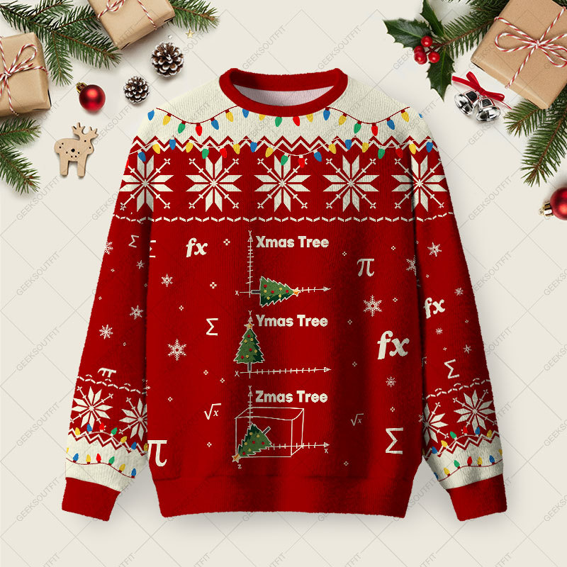 Geeksoutfit Math Christmas Tree Ugly Christmas Fuzzy Fleece Sweatshirt for Sale
