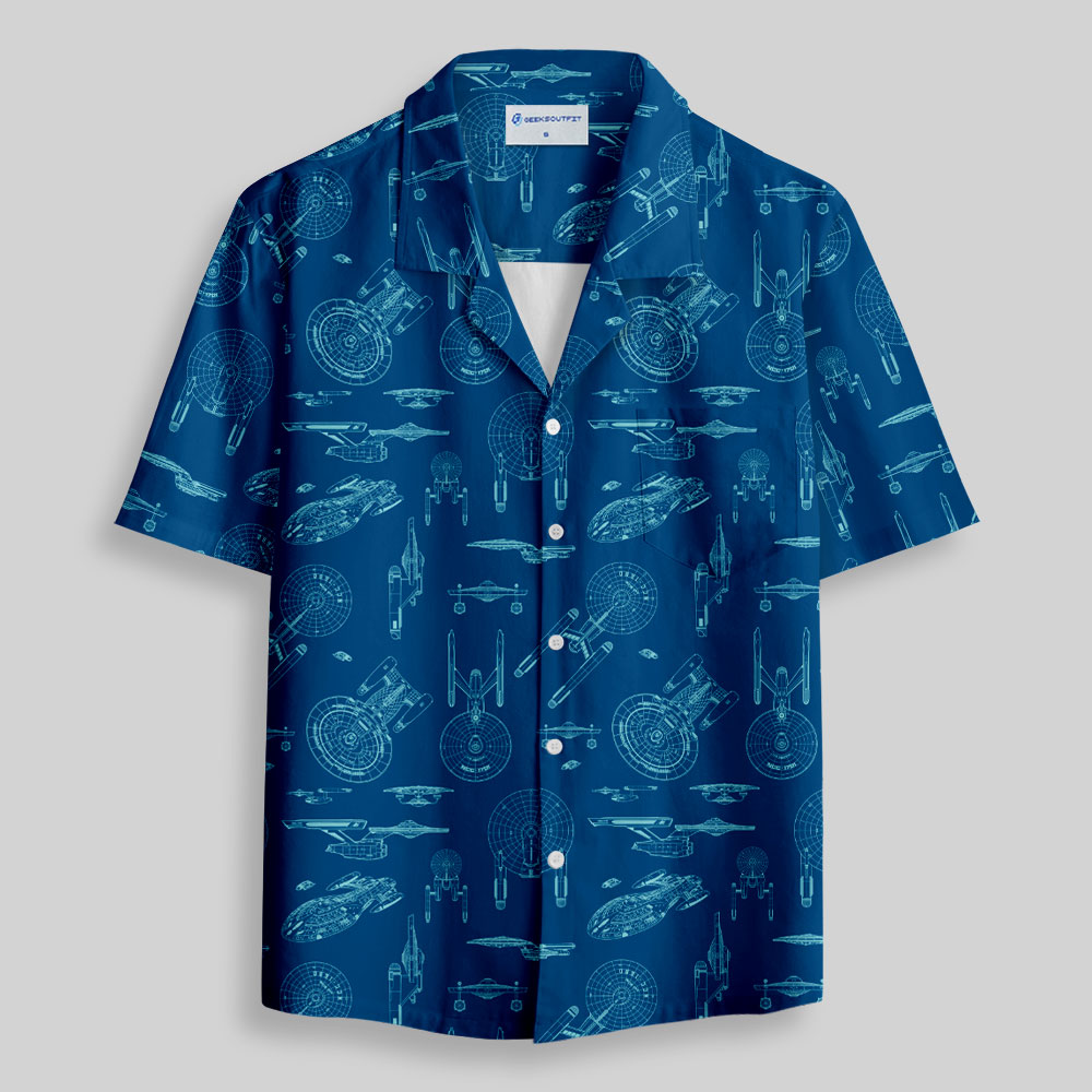 Spaceship Line Drawing Button Up Pocket Shirt