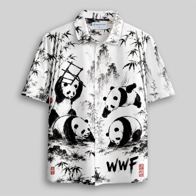 Bamboo Panda WWF Steel Ladder Wrestling Button Up Pocket Shirt
